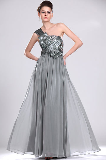 A-Line Silver Chiffon One Shoulder With Beading Bridesmaid Dress(UKBD03-479)
