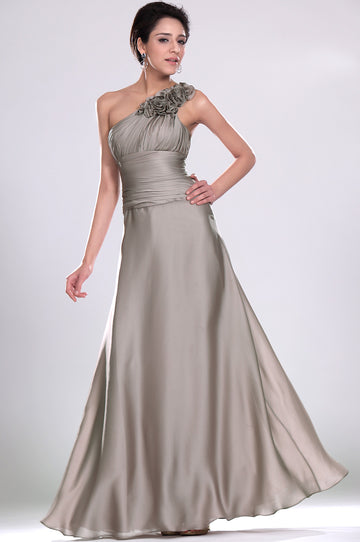 Silver Matte Satin A-line One Shoulder With Draping Bridesmaid Dress(UKBD03-489)