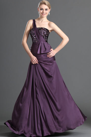 Grape Velvet Chiffon A-line One Shoulder With Beading Bridesmaid Dress(UKBD03-491)