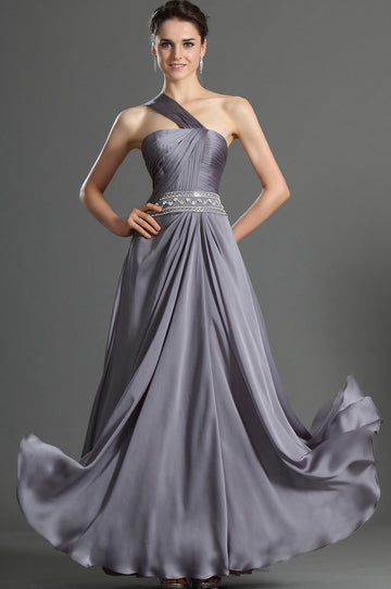 A-Line Dark Gray Chiffon One Shoulder With Beading Bridesmaid Dress(UKBD03-492)