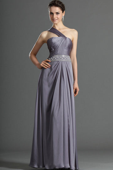 A-Line Dark Gray Chiffon One Shoulder With Beading Bridesmaid Dress(UKBD03-492)