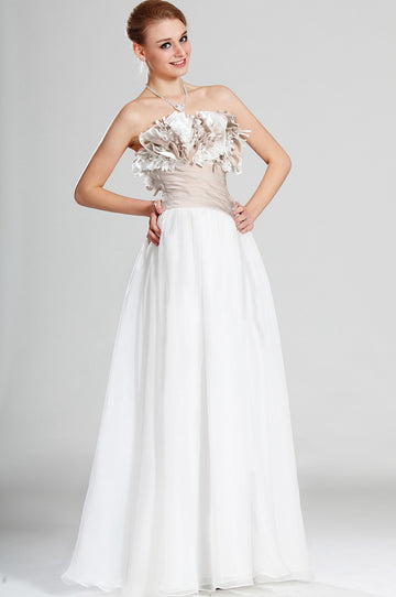 A-Line White Chiffon Strapless With Draping Little White Dress(UKBD03-502)