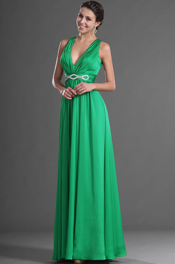 A-Line Forest Green Chiffon V-neck With Beading Bridesmaid Dress(UKBD03-505)