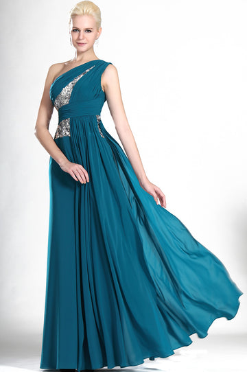 Ink Blue Chiffon One Shoulder With Beading Bridesmaid Dress(UKBD03-506)