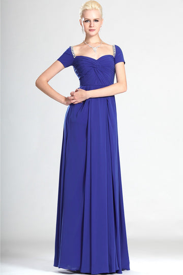 Royal Blue Chiffon Off The Shoulder With Beading Bridesmaid Dress(UKBD03-508)