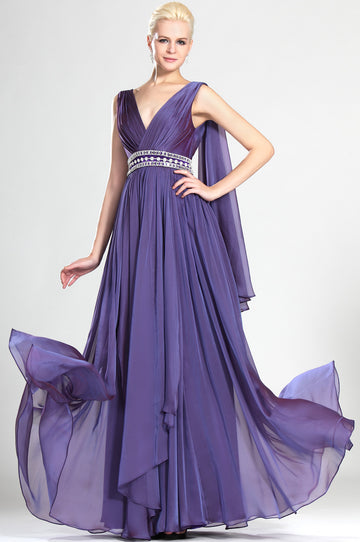 A-Line Regency Chiffon V-neck With Beading Bridesmaid Dress(UKBD03-509)