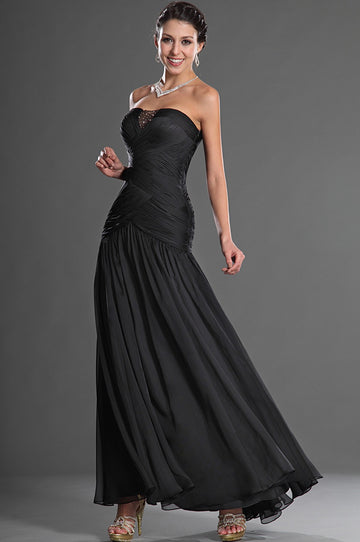 Black Chiffon Trumpet/Mermaid Strapless With Draping Black Bridesmaid Dress(UKBD03-511)