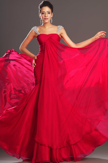 Red Chiffon Trumpet/Mermaid Off The Shoulder With Beading Bridesmaid Dress(UKBD03-513)