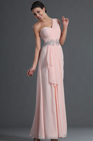 A-Line Pink Chiffon One Shoulder With Beading Bridesmaid Dress(UKBD03-517)