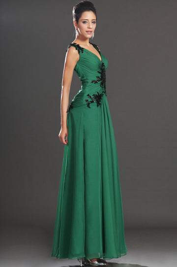 A-Line Dark Green Chiffon V-neck With Appliques Bridesmaid Dress(UKBD03-519)