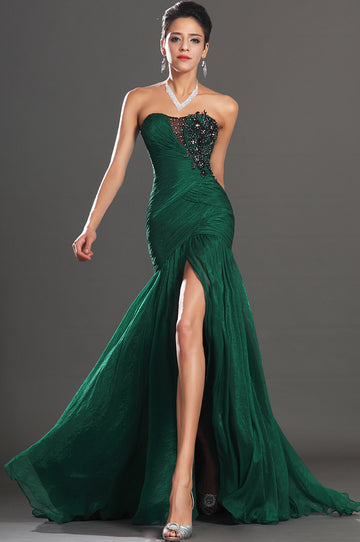 Dark Green Velvet Chiffon Trumpet/Mermaid Sweetheart Split Front Bridesmaid Dress(UKBD03-522)