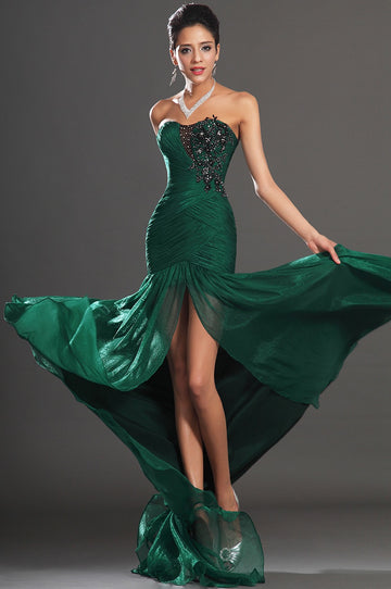 Dark Green Velvet Chiffon Trumpet/Mermaid Sweetheart Split Front Bridesmaid Dress(UKBD03-522)