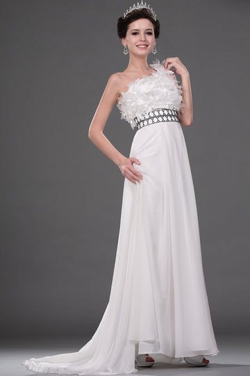 Ivory Chiffon One Shoulder With Beading Bridesmaid Dress(UKBD03-524)