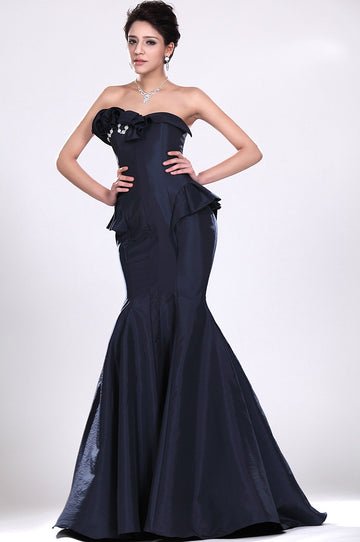 Navy Blue Satin Trumpet/Mermaid Strapless Bridesmaid Dress(UKBD03-526)