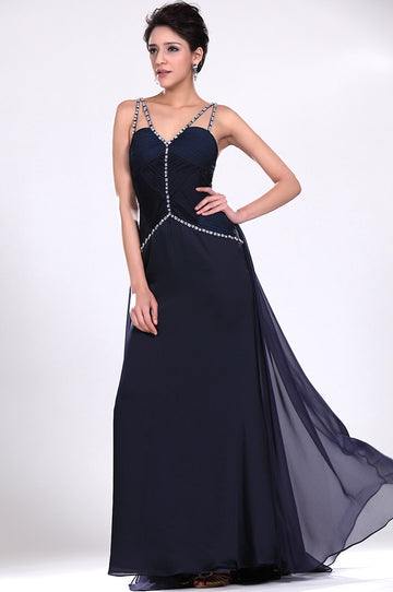 Navy Blue Chiffon Sheath/Column Sweetheart With Beading Bridesmaid Dress(UKBD03-528)