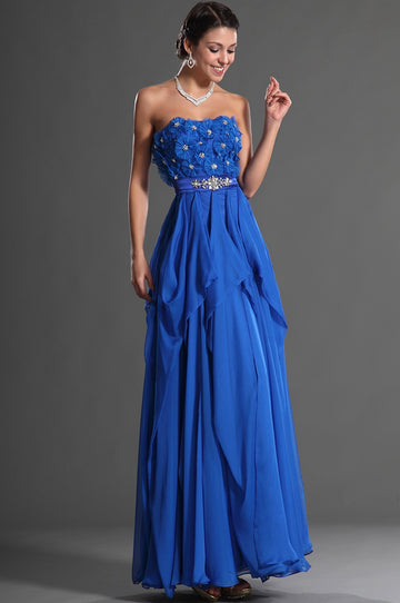 A-Line Light Royal Blue Chiffon Strapless With Beading Bridesmaid Dress(UKBD03-532)