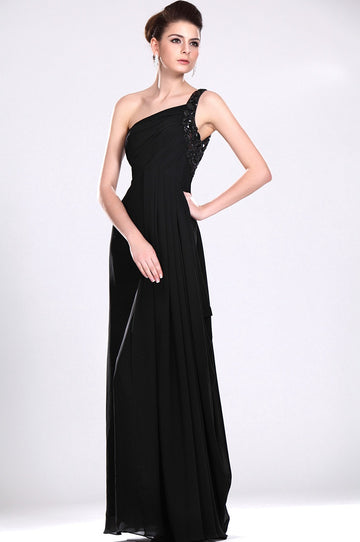 A-Line Black Chiffon One Shoulder Black Bridesmaid Dress(UKBD03-534)