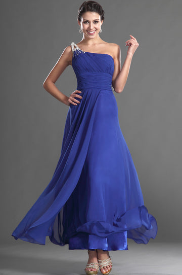 A-Line Royal Blue Chiffon One Shoulder With Draping Bridesmaid Dress(UKBD03-541)