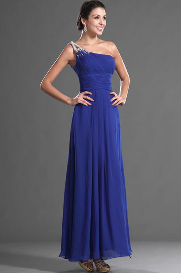 A-Line Royal Blue Chiffon One Shoulder With Draping Bridesmaid Dress(UKBD03-541)