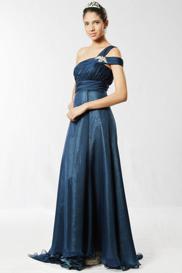 A-Line Navy Blue Chiffon One Shoulder With Beading Bridesmaid Dress(UKBD03-542)