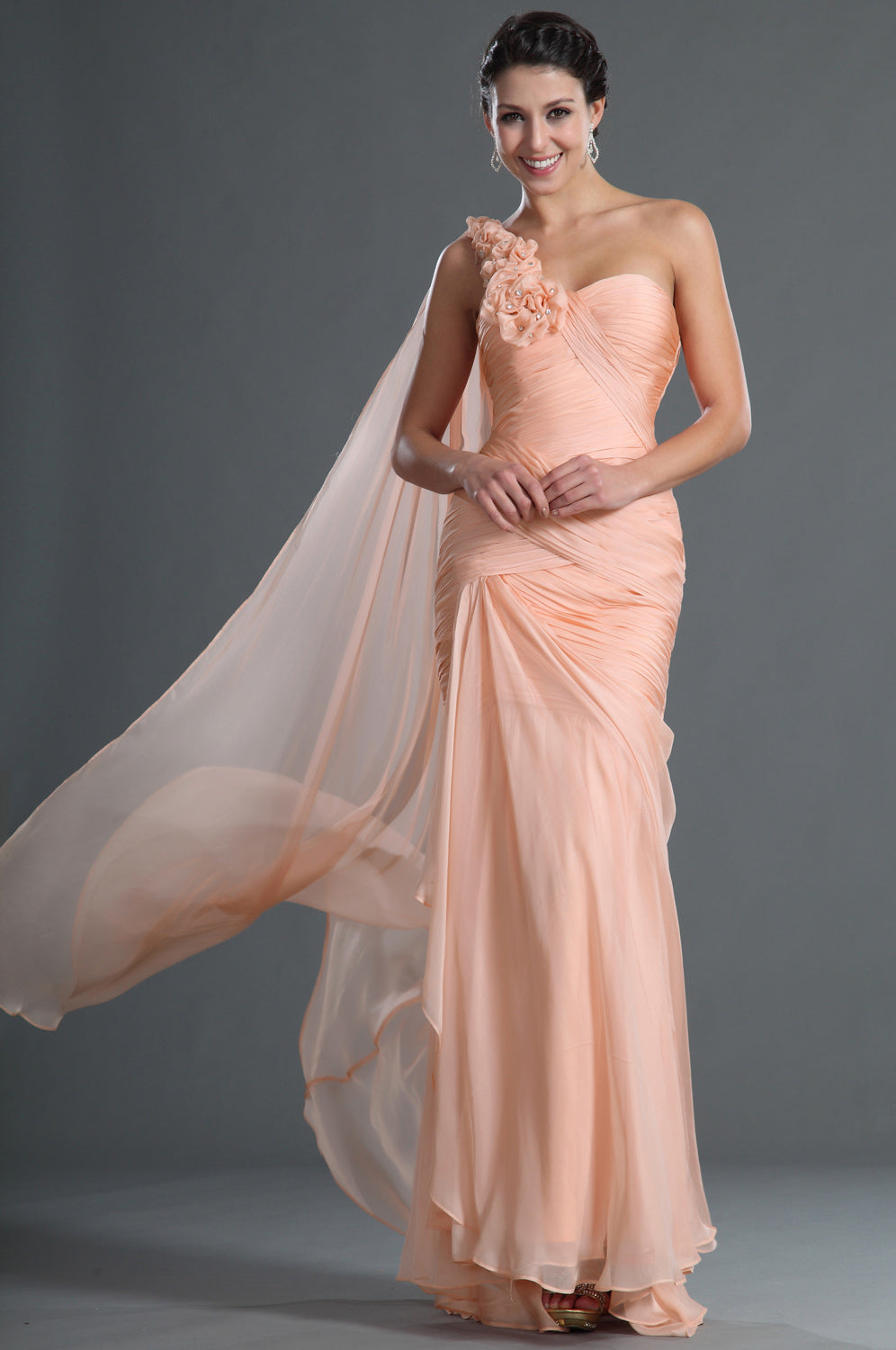 Pearl Pink Chiffon Trumpet/Mermaid One Shoulder With Side Draping Bridesmaid Dress(UKBD03-545)
