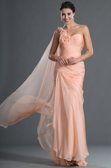 Pearl Pink Chiffon Trumpet/Mermaid One Shoulder With Side Draping Bridesmaid Dress(UKBD03-545)