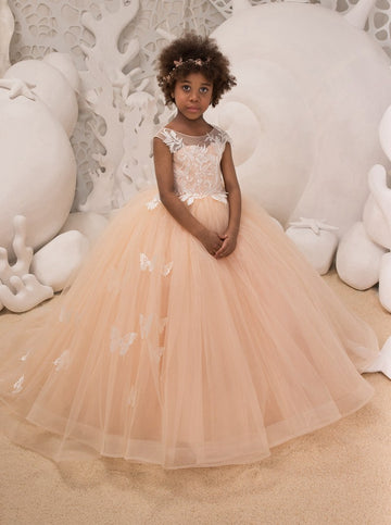Butterfly Details Tulle Princess Girls Kids Prom Dress CHK042