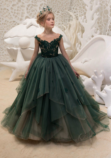 Stylish Dark Green Tulle Long Prom Dresses with Lace Appliques, Dark G –  Eip Collection