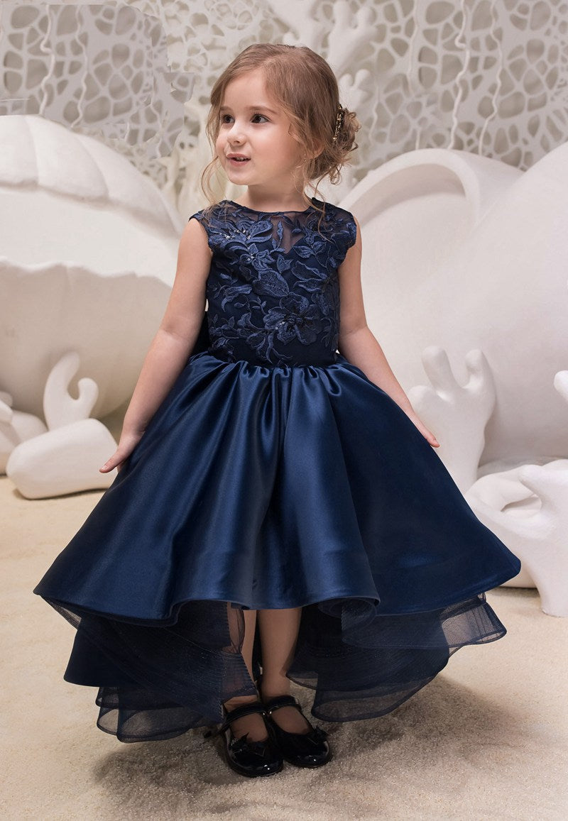 Navy Blue High Low Toddler Prom Dress CHK056