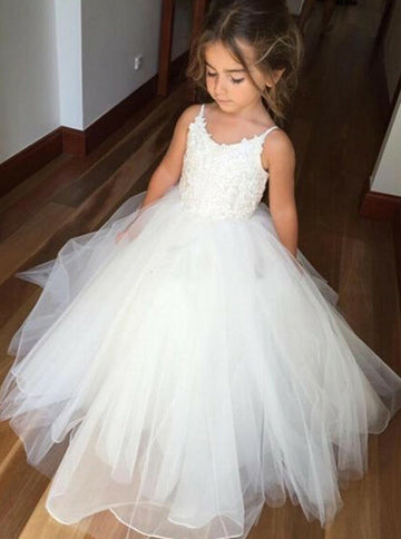 Straps White Tulle Toddler Flower Girl Dress CHK073