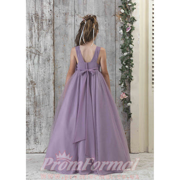 Purple Satin Chiffon V-neck A-line Children's Prom Dress(FGD279)