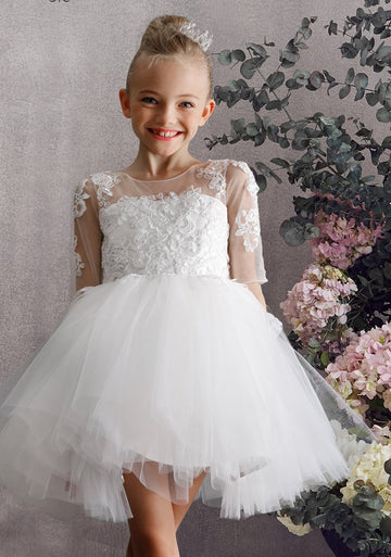 White Half Sleeve Lace Tulle Children's Prom Dress (FGD317)