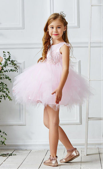 Blushing Pink Tulle Mini Princess Children's Prom Dress (FGD320)