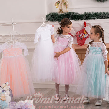 Lace Tulle Half Sleeve Ankle-length Kids Formal Dresses(FGD338)