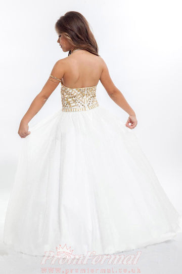 White Halter Ball Gown Floor-length Kids Prom Dress(FGD353)