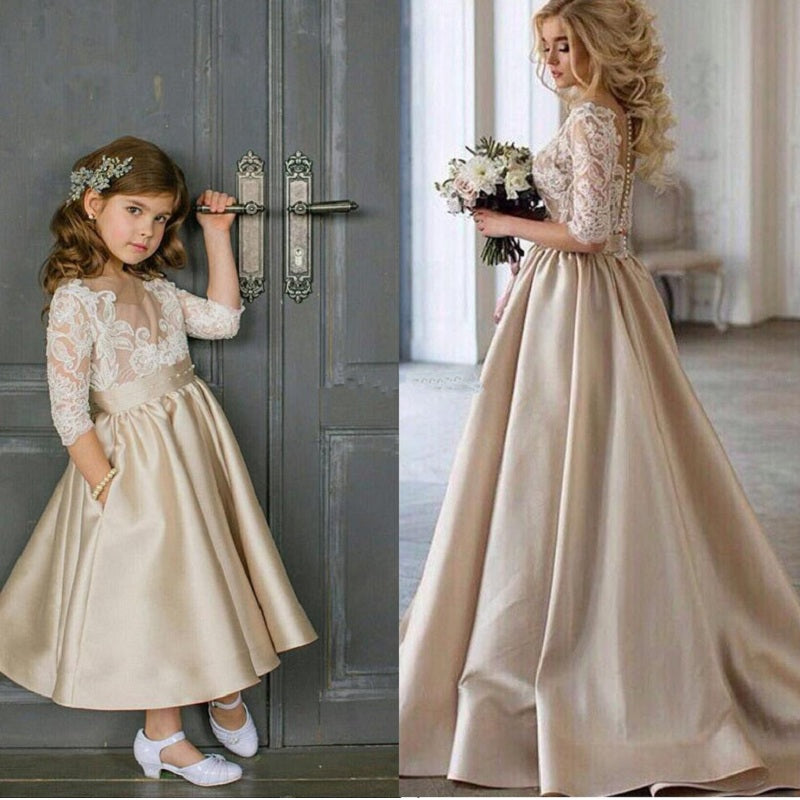 Champagne and white store flower girl dresses