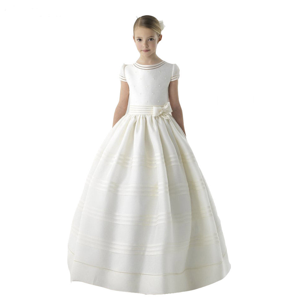 First Communion Dress For Girls Short Sleeve Belt With Bows FGD497
