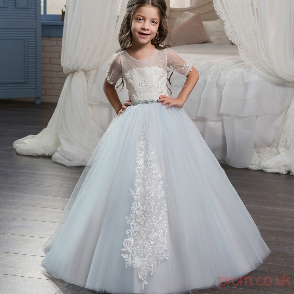 Princess Short Sleeve Kids Flower Girl Dress With Sashes BDCH0130