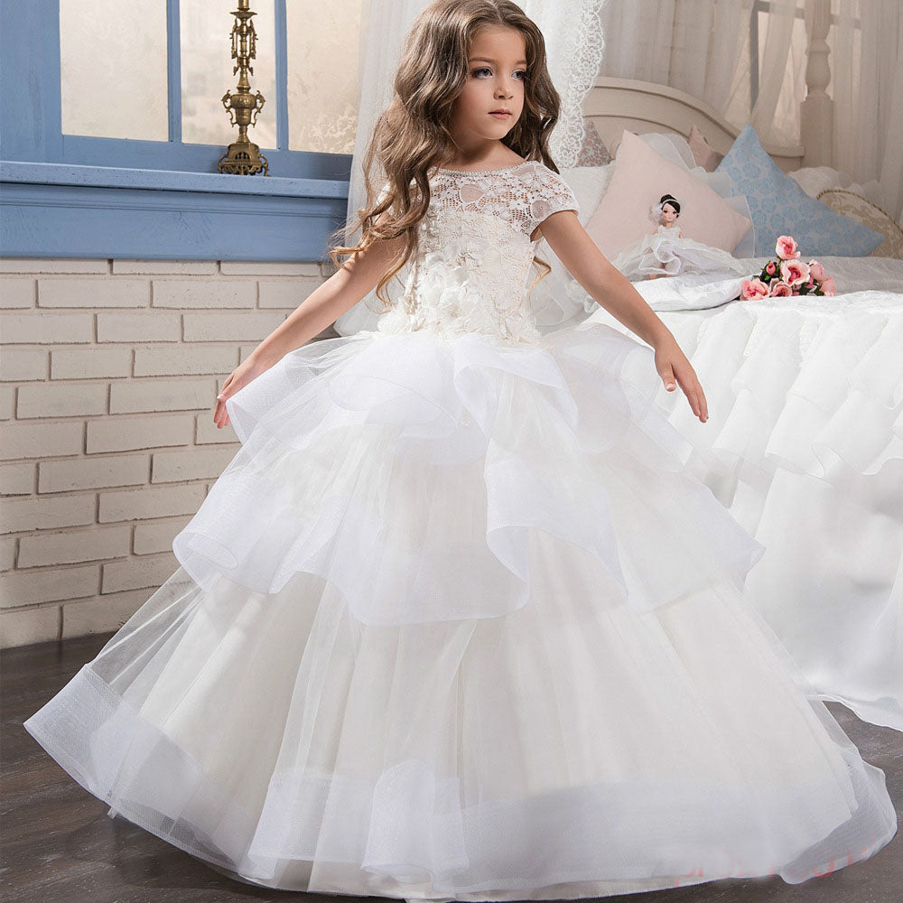 Short Sleeve Kids Flower Girl Dress With Ruffles BDCH0134