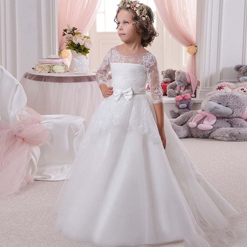 Half Sleeve First Flower Girl Holy Communion Dress With Bows BDCH0137