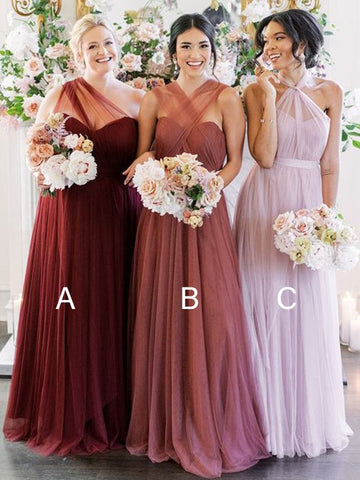 GBD016 A Line Tulle Halter Ruffles Bridesmaid Dress