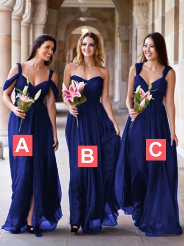 GBD022 Royal Blue A Line Sweetheart Straps Chiffon Bridesmaid Dress