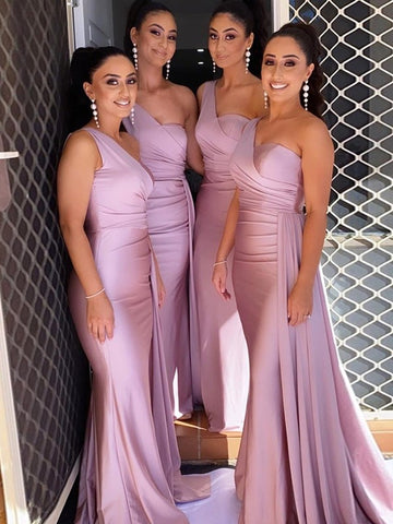 GBD028 One Shoulder Pink Mermaid Bridesmaid Dress