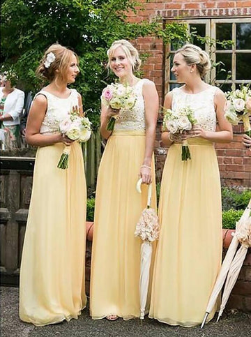 GBD154 A Line Chiffon Floor Length Yellow Bridesmaid Dress