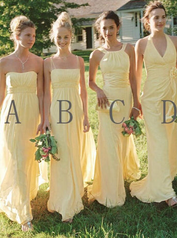 GBD189 Yellow Halter V Neck Chiffon Country Bridesmaid Dress