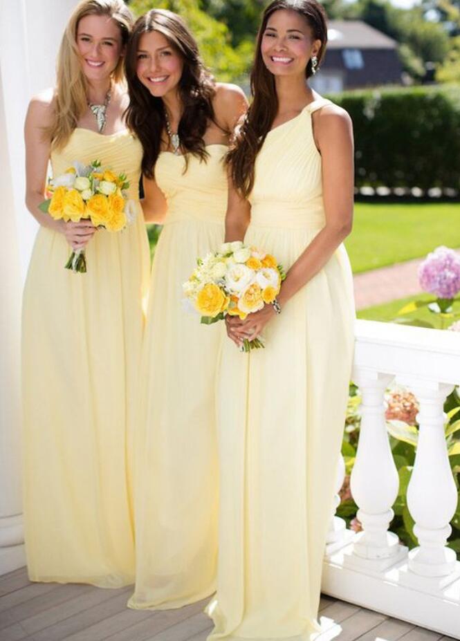 GBD202 Simple Yellow Sweetheart Garden Bridesmaid Dress