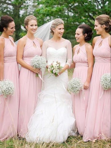 GBD210 Pink Halter Chiffon Country Bridesmaid Dress