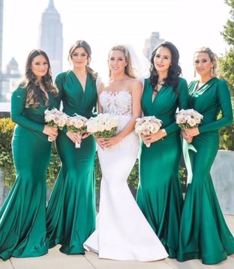 Long sleeve dark outlet green bridesmaid dresses