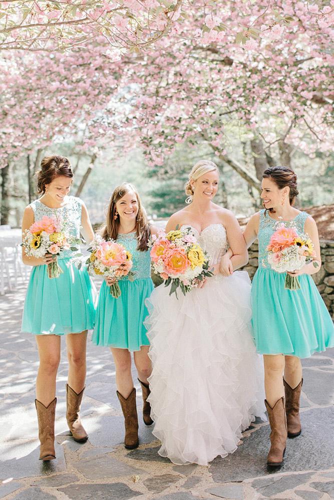 Long bridesmaid dresses outlet with cowboy boots