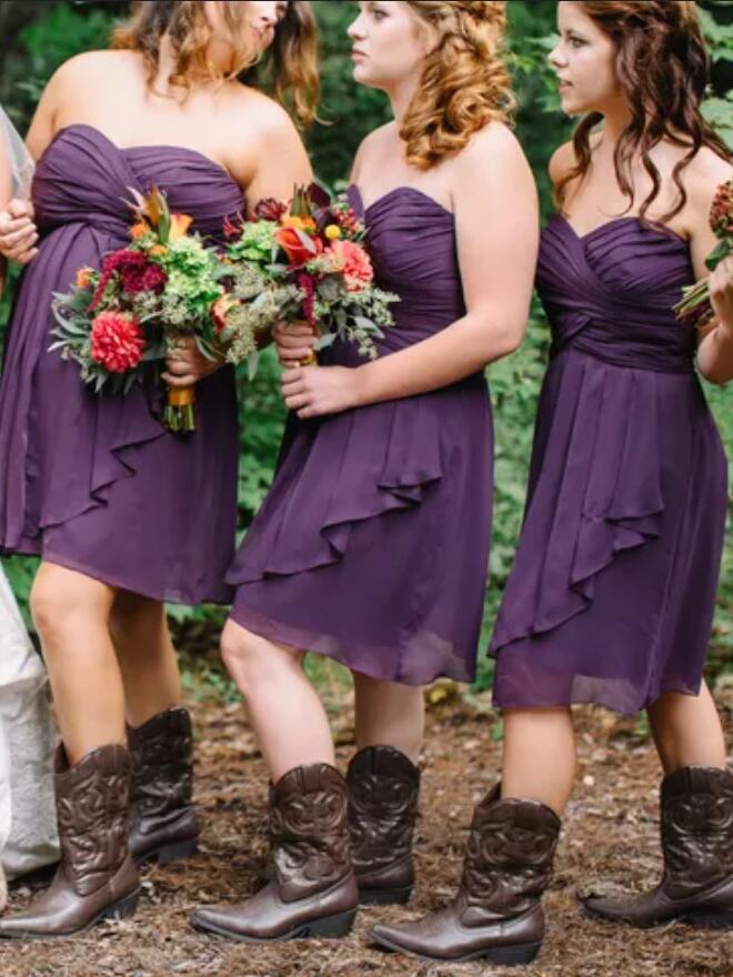 GBD256 Grape Short Sweetheart Country Bridesmaid Dress with Cowboy Boo